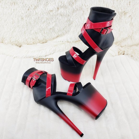 Flamingo 80015 Red Black 2 tone 8" High Heel Closed Back Platform Pole Shoes - Picture 6 of 15